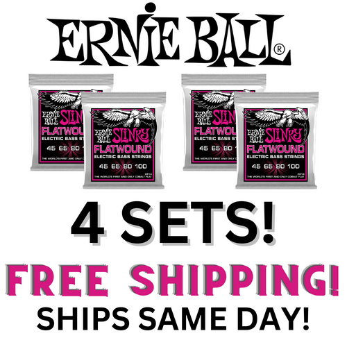 4 SETS Ernie Ball Super Slinky Flatwound Electric Bass Strings - 45-100 Gauge - P02814