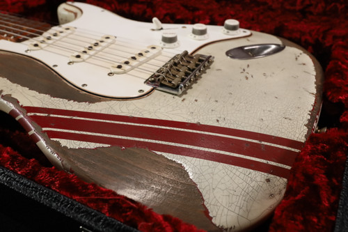 Fender Custom Shop Masterbuilt 69 Racing Stripe Stratocaster by Greg Fessler Olympic White with Red Competition Stripes 721