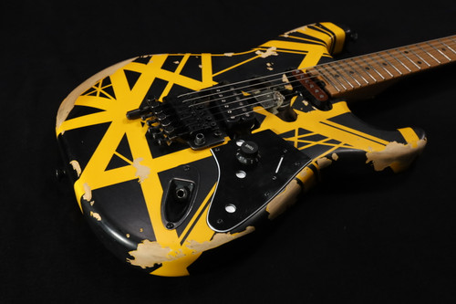 EVH Striped Series Frankenstein Frankie Electric Guitar - Black with Yellow Stripes, Relic 616