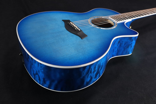 Taylor Custom Shop Grand Auditorium Spruce Top Quilt AAA Maple Back & Sides with Hardcase Transparent Blue 090