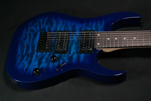 Ibanez GRGA 6 String Solid-Body Electric Guitar, Right, Transparent Blue  Burst, Full (GRGA120QATBB)