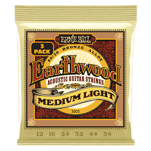 Ernie Ball Earthwood Medium Light 80/20 Bronze Acoustic Guitar Strings 3 Pack - 12-54 Gauge - P03003