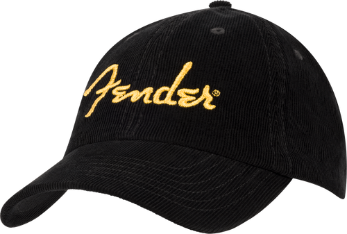 Fender Fender Gold Spaghetti Logo Corduroy Baseball Hat, Black, One Size