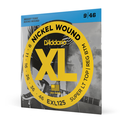 D'Addario EXL125 Nickel Wound Electric Guitar Strings, Super Light Top/ Regular Bottom, 09-46