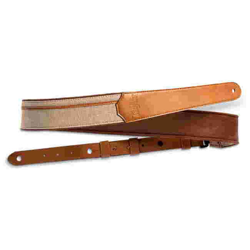 Taylor Vegan Leather Strap, Tan w/Natural  Textile, 2.5'' Embossed Logo