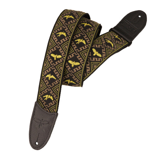 PRS Jacquard Hootenanny Style Guitar Strap, Yellow & Black Birds