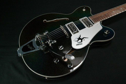 Gretsch Electromatic John Gourley Broadkaster Center Block 6-String Right-Handed Electric Guitar with Pearloid Cloud Inlays, 12-Inch Laurel Fingerboard, and 22 Medium Jumbo Frets (Iridescent Black) 255