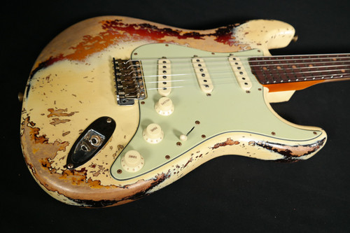 Fender Custom Shop 1959 Stratocaster Super Heavy Relic  Aged Vintage White Over Chocolate 3-Tone Sunburst 689