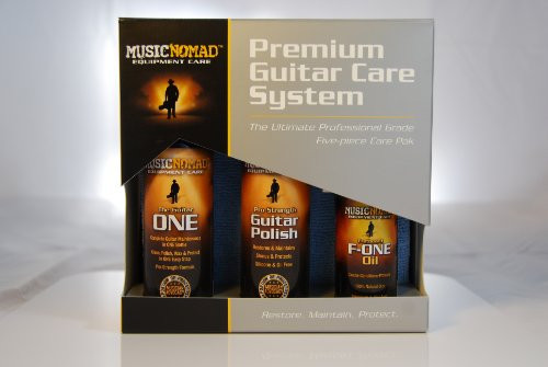 Music Nomad Premium Guitar Care System (5 Pak) - Guitar ONE(4 oz.), F-ONE(2 oz.), Guitar Polish(4 oz.), 2 Microfiber Cloths