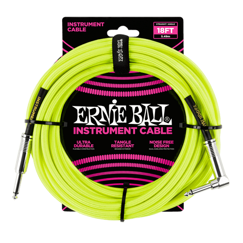 Ernie Ball 18' Braided Straight / Angle Instrument Cable Neon - Yellow - P06085