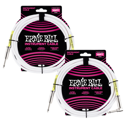 2 Pack Ernie Ball 10' Straight / Angle Instrument Cable - White   - P06049
