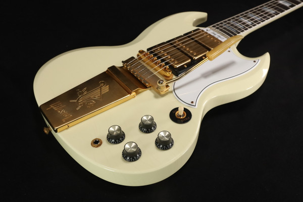 Gibson Custom 1963 Les Paul SG Custom Reissue 3-Pickup with Maestro Electric Guitar - Murphy Lab Ultra Light Aged Classic White 243