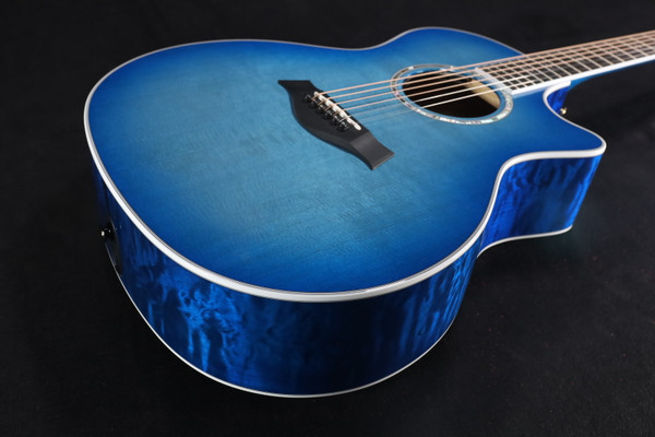 Taylor Custom Shop Grand Auditorium Spruce Top Quilt AAA Maple Back & Sides with Hardcase Transparent Blue 093