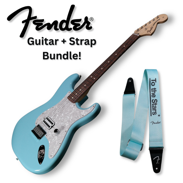 Fender Limited Edition Tom Delonge Stratocaster, Rosewood Fingerboard, Daphne Blue with ''To The Stars'' Strap Bundle - IN STOCK NOW - 492