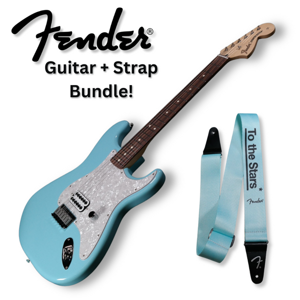 Fender Limited Edition Tom Delonge Stratocaster, Rosewood Fingerboard, Daphne Blue With ''To The Stars'' Strap Bundle - IN STOCK NOW - 003