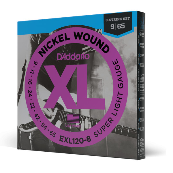 D'Addario EXL120-8 8-String Nickel Wound Electric Guitar Strings, Super Light, 09-65