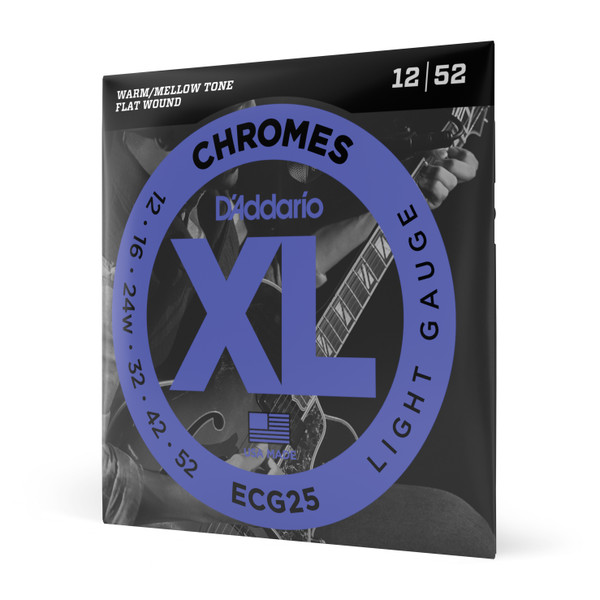 D'Addario ECG25 Chromes Flat Wound Electric Guitar Strings, Light, 12-52