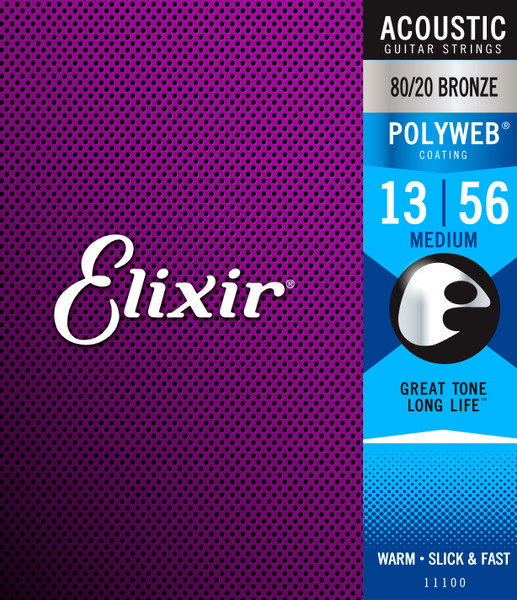 Elixir 11100 80/20 Bronze Acoustic Guitar Strings with POLYWEB. Medium 13-56 Elixir 11100 80/20 Bronze Acoustic Guitar Strings with POLYWEB. Medium 13-56