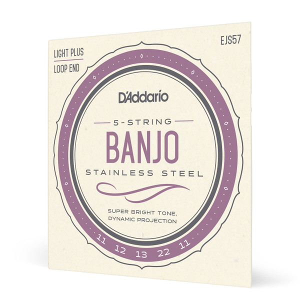 D'Addario EJS57 5-String Banjo Strings, Stainless Steel, Custom Medium, 11-22