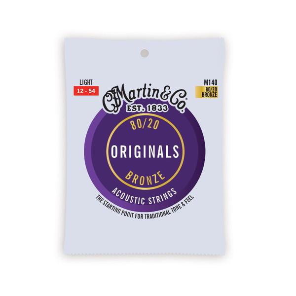 Martin M140 Originals 80/20 Bronze Acoustic Guitar Strings - .012-.054 Light (3-pack)