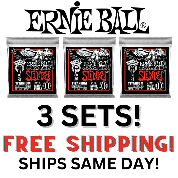 3 Set Bundle - Ernie Ball Skinny Top/ Heavy Bottom Slinky Coated Titanium RPS Electric Guitar Strings - 10-52 Gauge - 3x 3115