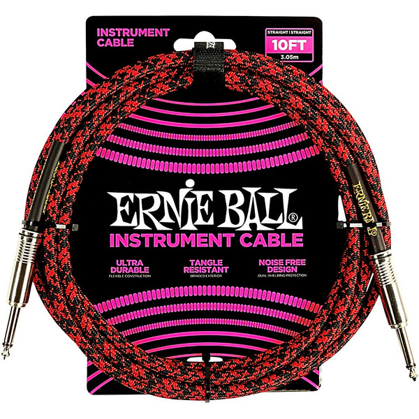 Ernie Ball 10' Braided Straight Straight Inst Cable Red Black - P06394