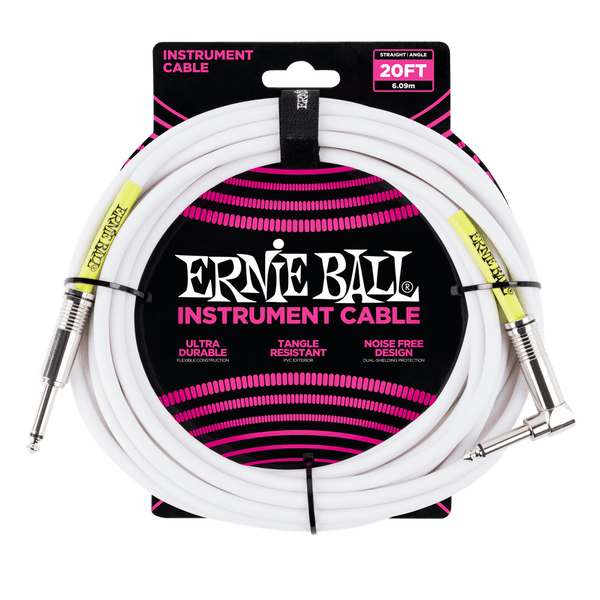 Ernie Ball 20' Straight / Angle Instrument Cable - White   - P06047