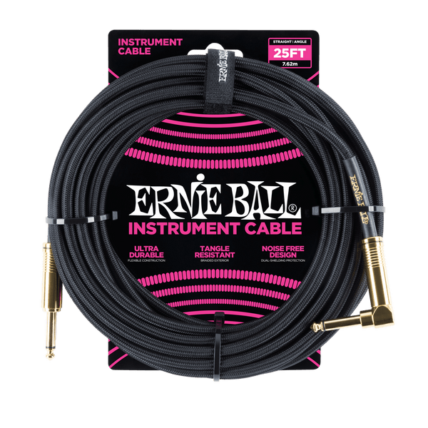 Ernie Ball 25' Braided Straight / Angle Instrument Cable - Black   - P06058