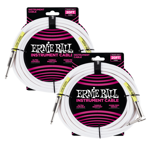 2 Pack Ernie Ball 20' Straight / Angle Instrument Cable - White   - P06047
