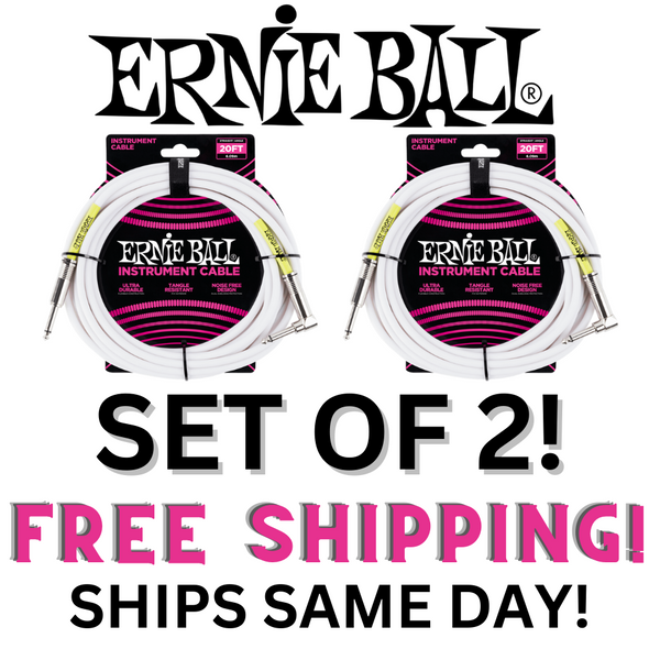 2 Pack Ernie Ball 20' Straight / Angle Instrument Cable - White   - P06047