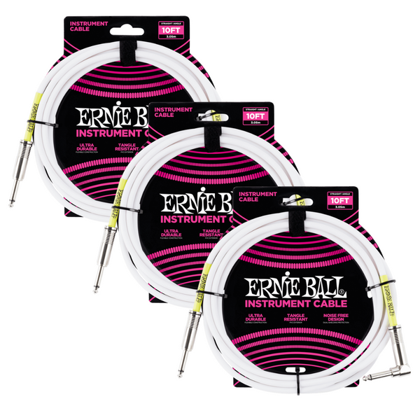 3 Pack Ernie Ball 10' Straight / Angle Instrument Cable - White   - P06049