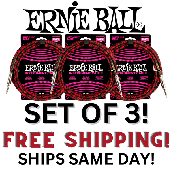 3 Pack Ernie Ball 10' Braided Straight Straight Inst Cable Red Black - P06394