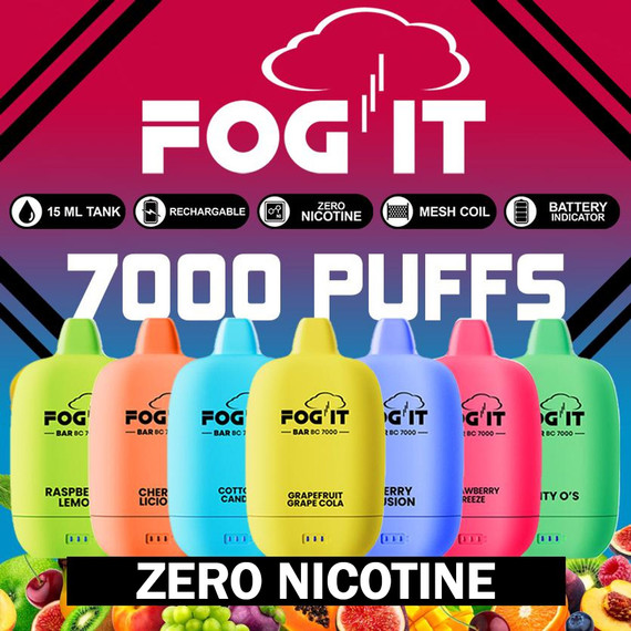 FOG IT BAR ZERO NIC BC7000 RECHARGEABLE DISPOSABLE 7000 PUFFS 15ML