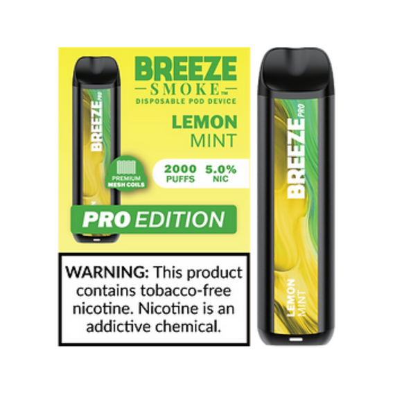 BREEZE SMOKE PRO 5% DISPOSABLE VAPE 6ML 2000 PUFFS (LEMON MINT - FLAVOR)