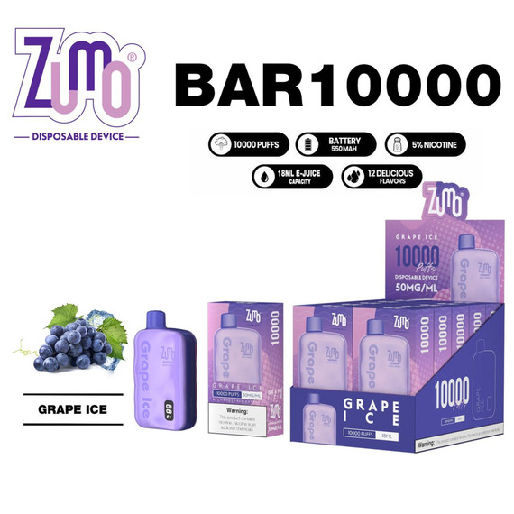 ZUMO BAR 10000 PUFFS 12ML DISPOSABLE VAPE (GRAPE ICE - FLAVOR)