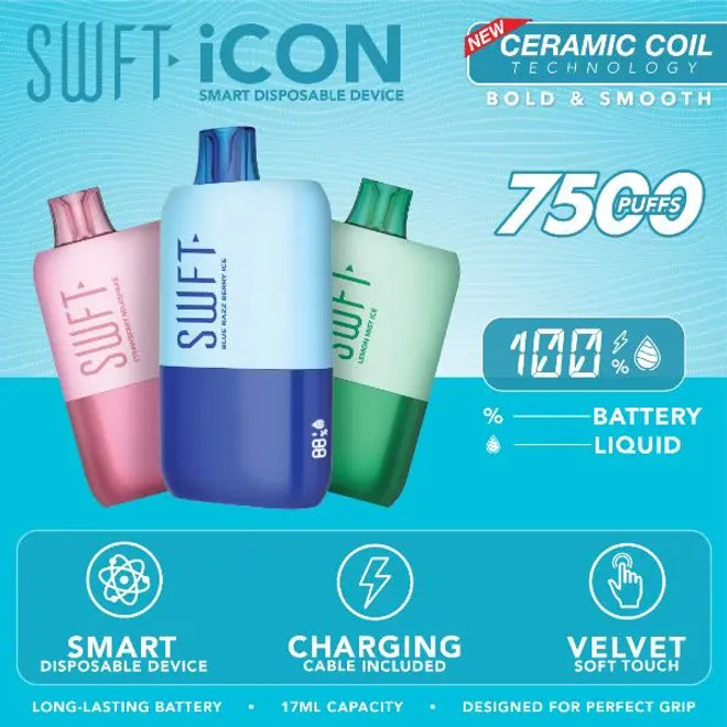 SWFT ICON 7500 PUFFS 17ML RECHARGEABLE SMART