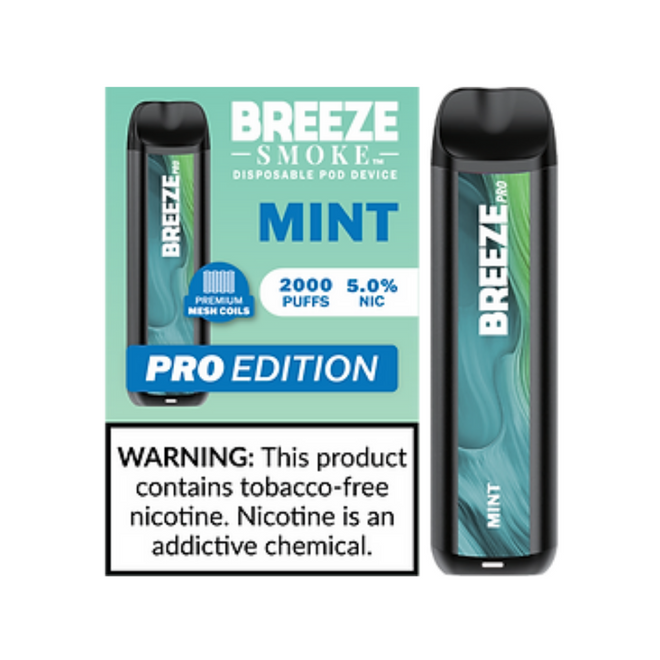 BREEZE SMOKE PRO 5% DISPOSABLE VAPE 6ML 2000 PUFFS (MINT- FLAVOR)