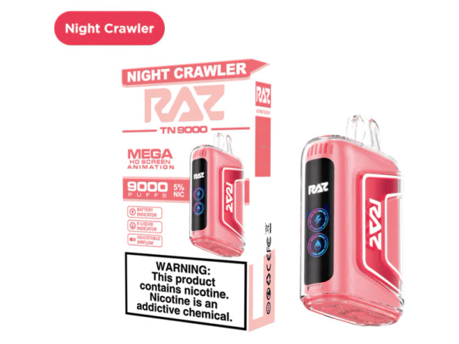 RAZ TN9000 12ML 9000 PUFFS DISPOSABLE VAPE (NIGHT CRAWLER - FLAVOR)