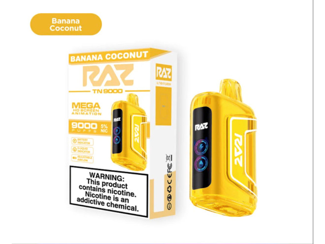 RAZ TN9000 12ML 9000 PUFFS DISPOSABLE VAPE (BANANA COCONUT - FLAVOR)