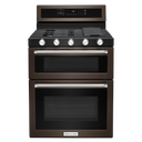 Kitchenaid® 30-Inch 5 Burner Gas Double Oven Convection Range KFGD500EBS