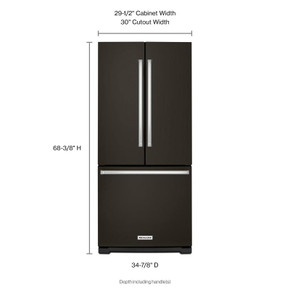 Kitchenaid® 20 cu. Ft. 30-Inch Width Standard Depth French Door Refrigerator with Interior Dispense KRFF300EBS