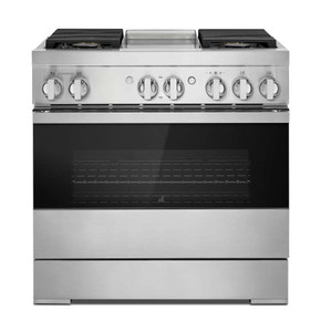 Jennair® 36" NOIR™ Dual-Fuel Professional-Style Range with Chrome-Infused Griddle JDRP536HM
