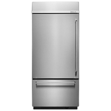 Kitchenaid® 20.9 Cu. Ft. 36" Width Built-In Stainless Bottom Mount Refrigerator with Platinum Interior Design KBBL306ESS
