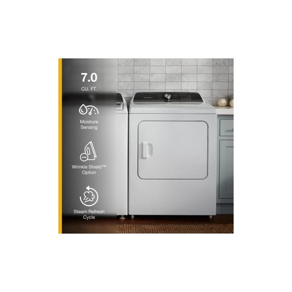 Whirlpool® 7.0 Cu. Ft. Top Load Gas Moisture Sensing Dryer with Steam WGD5050LW