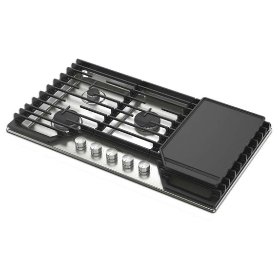 Whirlpool® 36-inch Gas Cooktop with 2-in-1 Hinged Grate to Griddle WCGK7536PS