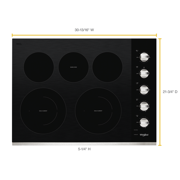 Whirlpool® 30-inch Electric Ceramic Glass Cooktop with Two Dual Radiant Elements WCE77US0HS