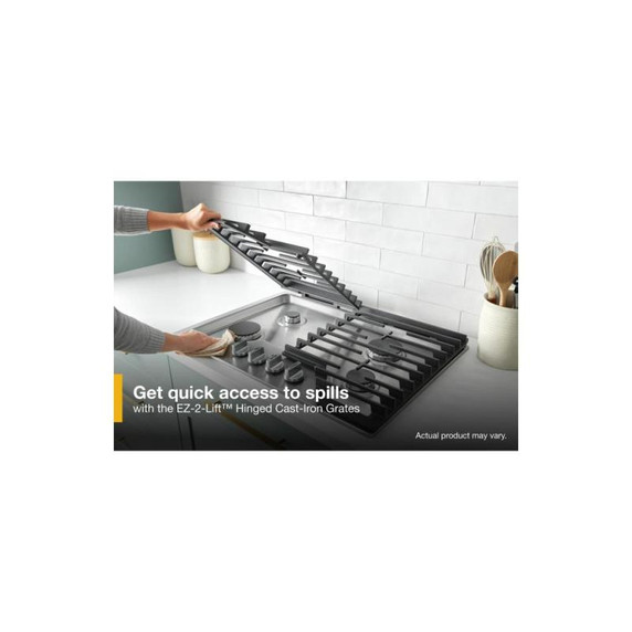 Whirlpool® 30-inch Gas Cooktop with EZ-2-Lift™ Hinged Cast-Iron Grates WCGK5030PB