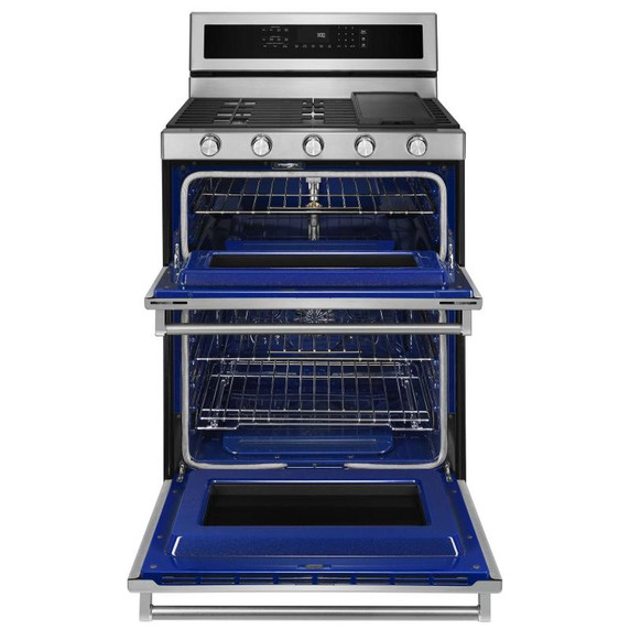 Kitchenaid® 30-Inch 5 Burner Gas Double Oven Convection Range KFGD500ESS