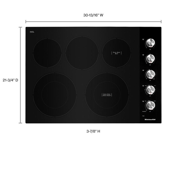 Kitchenaid® 30" Electric Cooktop with 5 Elements and Knob Controls KCES550HBL