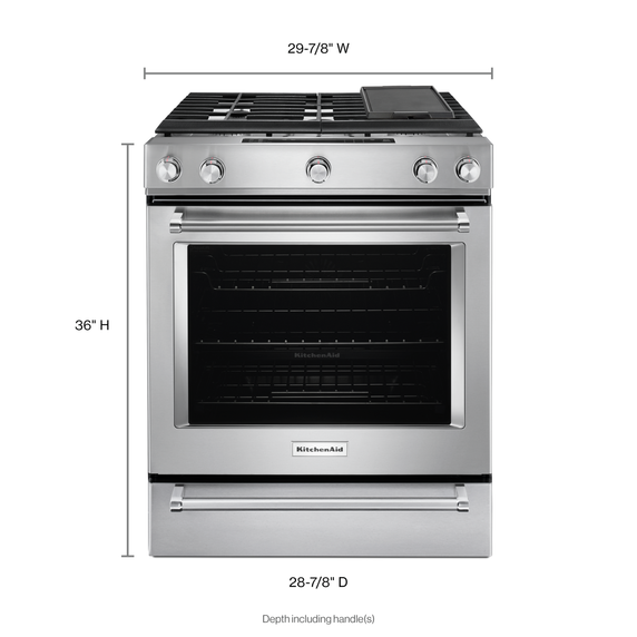 Kitchenaid® 30-Inch 5 Burner Gas Convection Slide-In Range with Baking Drawer KSGB900ESS